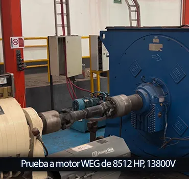 Prueba de funcionamiento a motor WEG de 8512 HP alcanzando 13800 Volts en banco de diagnóstico